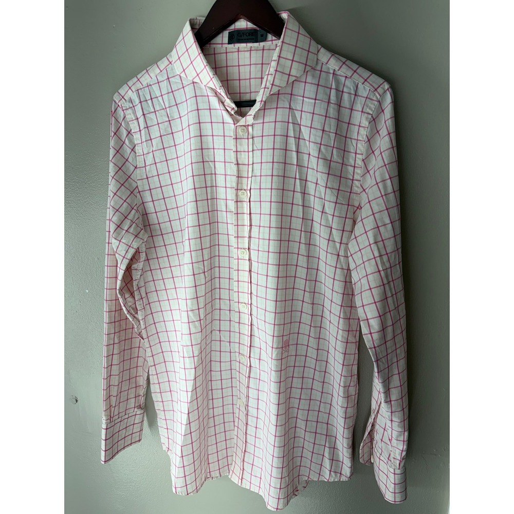 G/FORE Mens Pink White Tattersall Check Long Sleeve Golf Shirt Size M